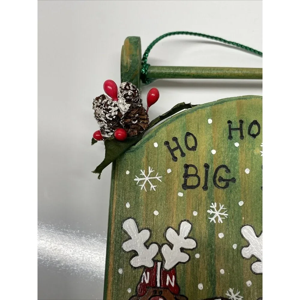 Christmas Football Wall Hanging Big Red Santa Sleigh Reindeer Green Hand Painted